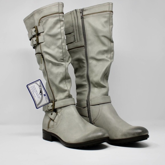 White Mountain Shoes - *NEW* White Mountain Remi Faux Leather Riding Boots Light Grey Size 5